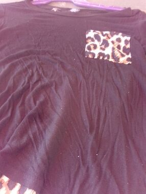 rue21 Black Tee with Leopard Accent